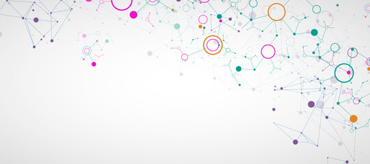 Aufkleber - Geometric abstract background with connected line and dots. Futuristic digital background for science and technology.