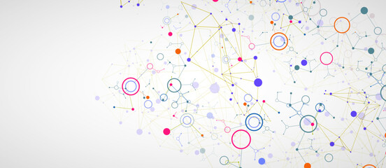 Aufkleber - Geometric abstract background with connected line and dots. Futuristic digital background for science and technology.