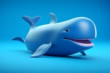 cute blue whale in 3d style Made with Generative AI