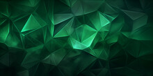 Green Background, Green Crystal Background With Triangles. 3d Rendering, Enchanting Green Crystal Background, Generative Ai