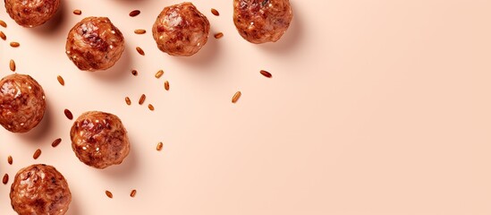 Poster - Grilled meat balls against isolated pastel background Copy space