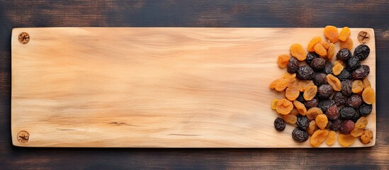 Poster - Chopped dried apricots and prunes on a cutting board for a healthy diet isolated pastel background Copy space