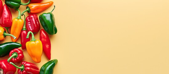Poster - Black isolated colored peppers isolated pastel background Copy space