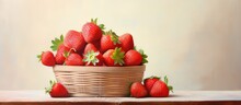 Organic strawberry on isolated pastel background Copy space en background in a basket