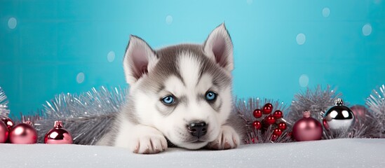 Poster - baby husky isolated pastel background Copy space