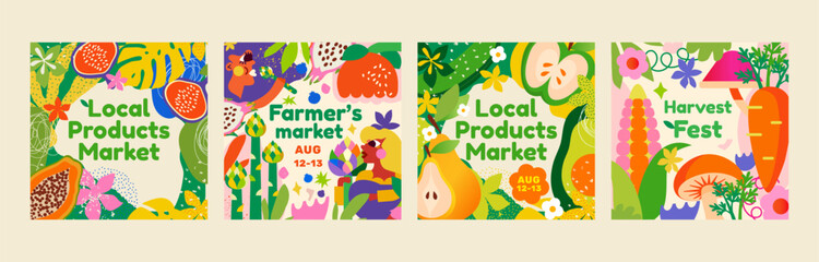 4 templates for a farmers market, harvest festival or
food fair. Suitable as a banner, advertisement or signboard . 
This design will definitely make your project stand out.