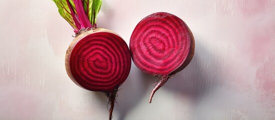 Aufkleber - Sliced beetroot isolated on a isolated pastel background Copy space