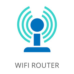 Wall Mural - Wifi router for wireless communication isolated on white. Colored flat vector icon of computer device. Technology and internet concept