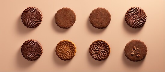 Poster - Chocolate pastries made at home placed on a isolated pastel background Copy space
