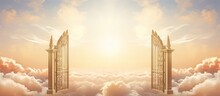 A Golden Gate To Heaven Closed In Isolated Pastel Background Copy Space