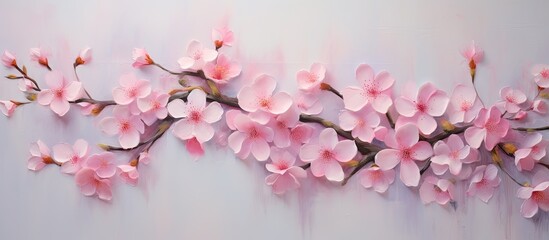 Poster - Garden showcasing beautiful pink blossoms isolated pastel background Copy space