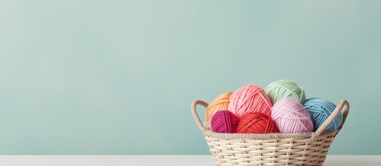 Poster - Colorful threads in a dark basket isolated pastel background Copy space