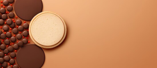 Poster - Chocolate wafers set against a isolated pastel background Copy space