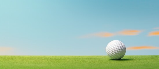 Poster - Golf ball placed on orange tee amidst green isolated pastel background Copy space