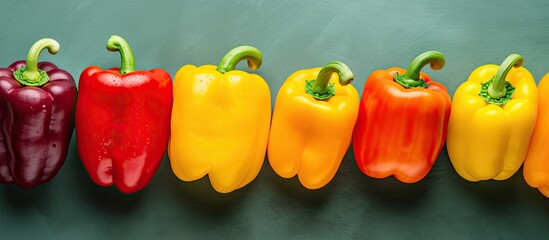 Poster - Black isolated colored peppers isolated pastel background Copy space