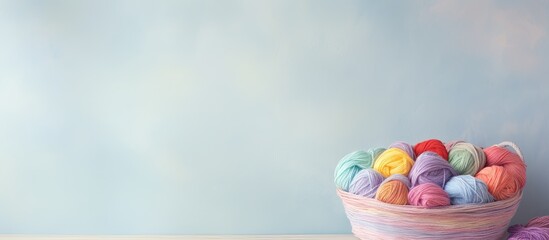Poster - Colorful threads in a dark basket isolated pastel background Copy space