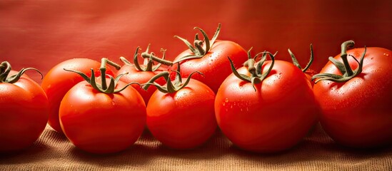 Canvas Print - Close up of select red ripe tomatoes isolated pastel background Copy space