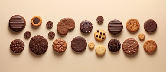 Wall Mural - Chocolate pastries made at home placed on a isolated pastel background Copy space