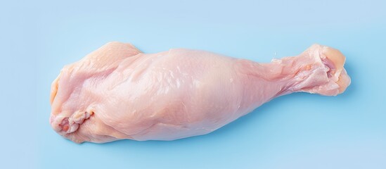 Poster - Fresh raw chicken leg with skin on isolated pastel background Copy space