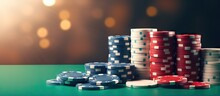 casino chips on isolated pastel background Copy space