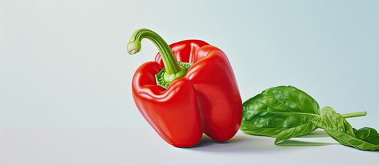 Poster - Red and green bell peppers against a isolated pastel background Copy space