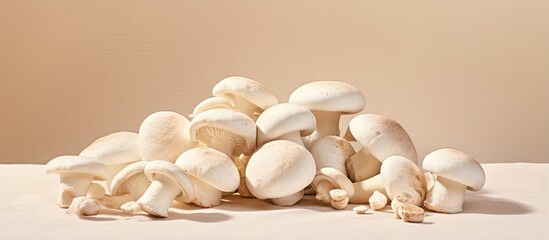 Poster - White beech mushrooms and Shimeji mushroom edible on a isolated pastel background Copy space