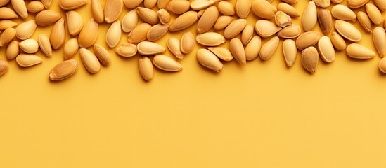 Poster - Pine nuts against isolated pastel background Copy space