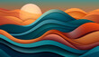 Leinwandbild Motiv Abstract autumn landscape with hills in teal and orange colors, illustration generated with AI
