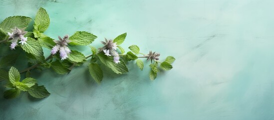 Poster - Tasty tea made from dried mint melissa isolated pastel background Copy space