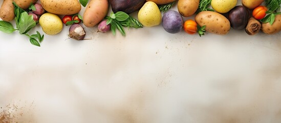 Wall Mural - Organic vegetables are healthy fresh produce isolated pastel background Copy space