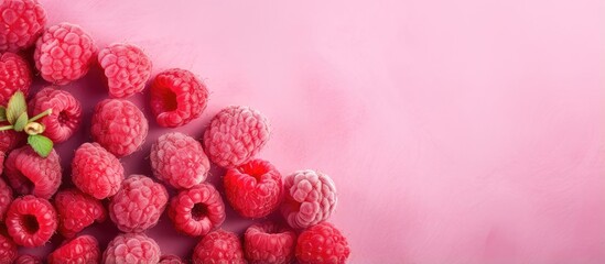 Poster - Fresh ripe juicy raspberries on a isolated pastel background Copy space vibrant natural colors stunning isolated pastel background Copy space