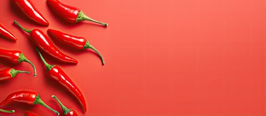 Poster - Close up shot of Red hot chilli peppers on a isolated pastel background Copy space
