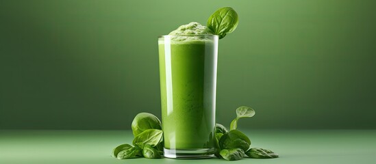 Poster - Smoothie made with spinach isolated pastel background Copy space