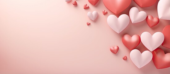 Poster - A isolated pastel background Copy space with small hearts in 3D and the words Valentines Day written