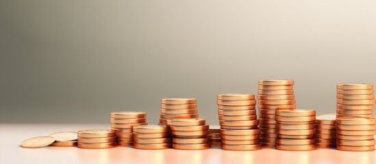 Poster - Stacked coins on isolated pastel background Copy space