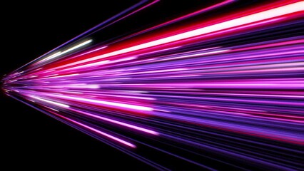 Wall Mural - Super Fast Neon Lines in Perspective View Seamless Backdrop. Beautiful Violet Blue Color Trails Flying High Speed. Digital Strokes Motion Design. Looped 3d Animation Glowing Strokes 4k Ultra HD