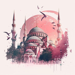 Istanbul watercolor cartoon