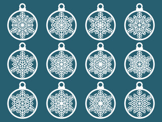 Wall Mural - laser cut Christmas balls with snowflake cutout of paper Sample Template for Christmas card, invitation for Christmas party For laser or plotter cutting printing serigraphy	