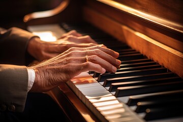 Poster - Men's hands on piano keys.