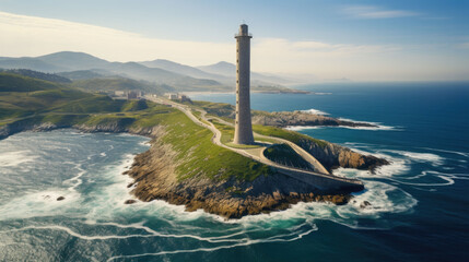 Wall Mural - Aerial view of an island with a lighthouse.
