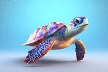 Cute Sea Turtle 3d Style Made With Generative AI
