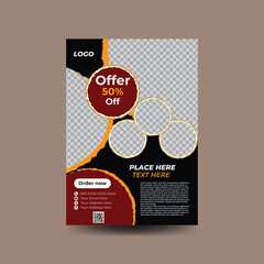 restaurant food template flyer designed by attractive colors maroon, golden, white and black. easy t