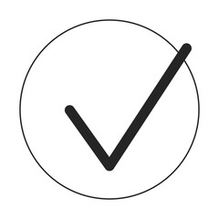 Poster - Bullet point check mark flat monochrome isolated vector object. Completed. Editable black and white line art drawing. Simple outline spot illustration for web graphic design