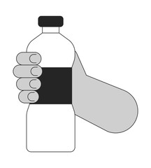 Poster - Water donation bw concept vector spot illustration. Volunteering. Water in bottle 2D cartoon flat line monochromatic hand for web UI design. Editable isolated outline hero image