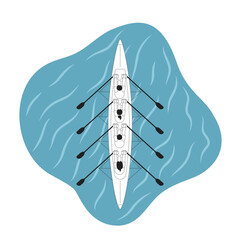 Poster - Kayaking team sport monochrome concept vector spot illustration. Top view of four oarsmen on sea. Championship 2D flat bw cartoon characters for web UI design. Isolated editable hand drawn hero image