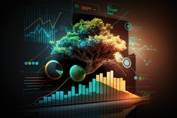 Poster - Conceptual image with green tree and graphs