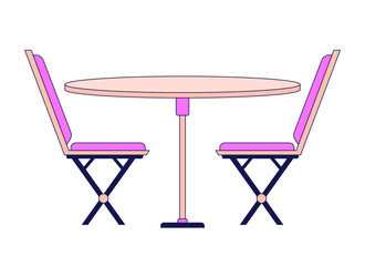 Poster - Chairs with dining table flat line color isolated vector object. Cafe table setting. Furniture. Editable clip art image on white background. Simple outline cartoon spot illustration for web design