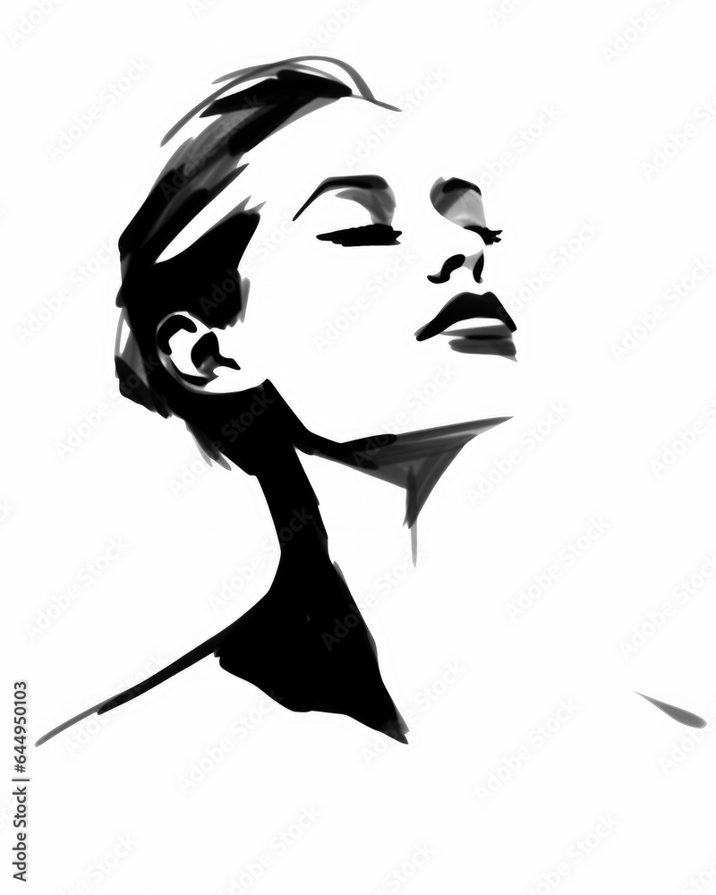 Fashionable Woman with Short Hair in Artistic Black and White Composition