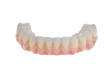 Dental health care. Ceramic zirconium in final version. Close up dental prosthesis on zirconium oxide implants, isolated on white