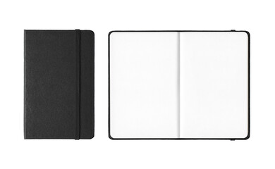 Wall Mural - Black closed and open notebooks isolated on transparent background